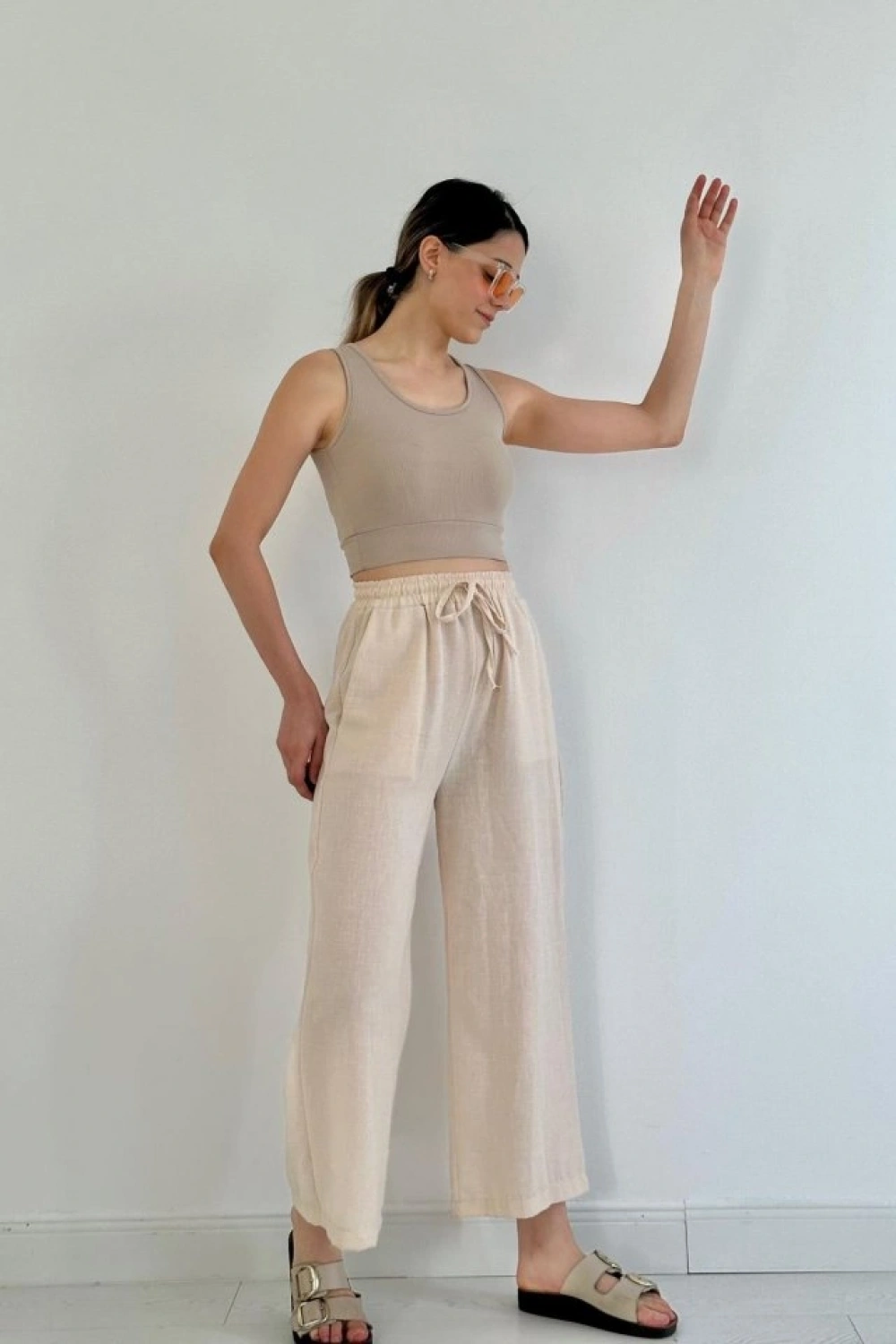 Bej Keten Pantolon