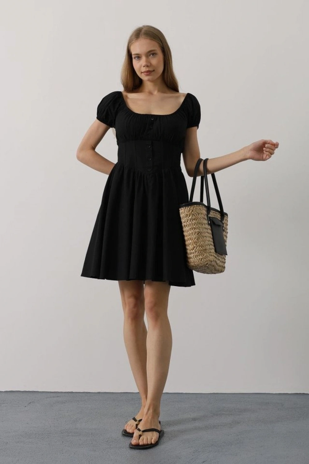 Beli Korseli Mini Elbise - Siyah