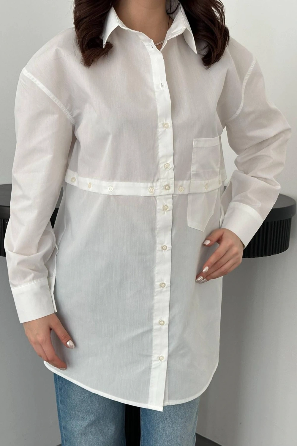 Beyaz Beli Ayrılabilen Poplin Gömlek