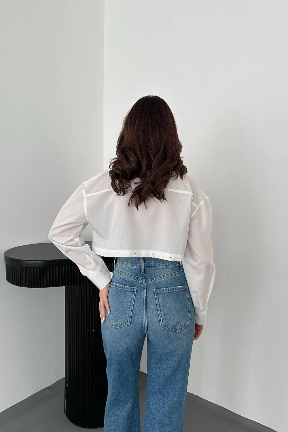 Beyaz Beli Ayrılabilen Poplin Gömlek