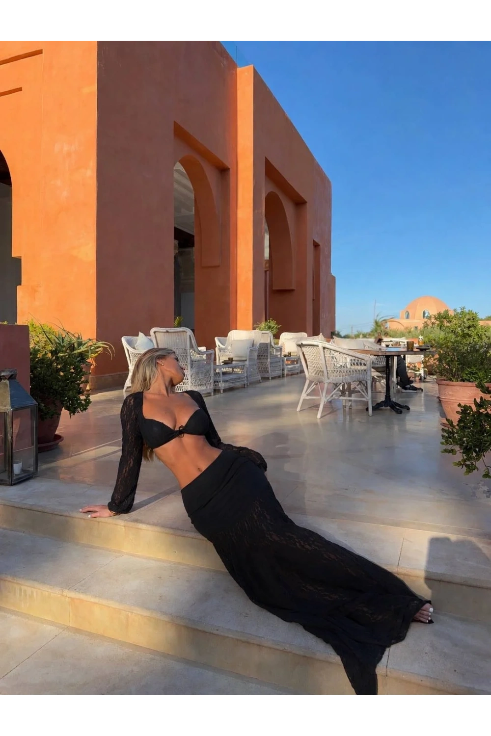 Dantel Uzun Etek & Bralet Set Siyah