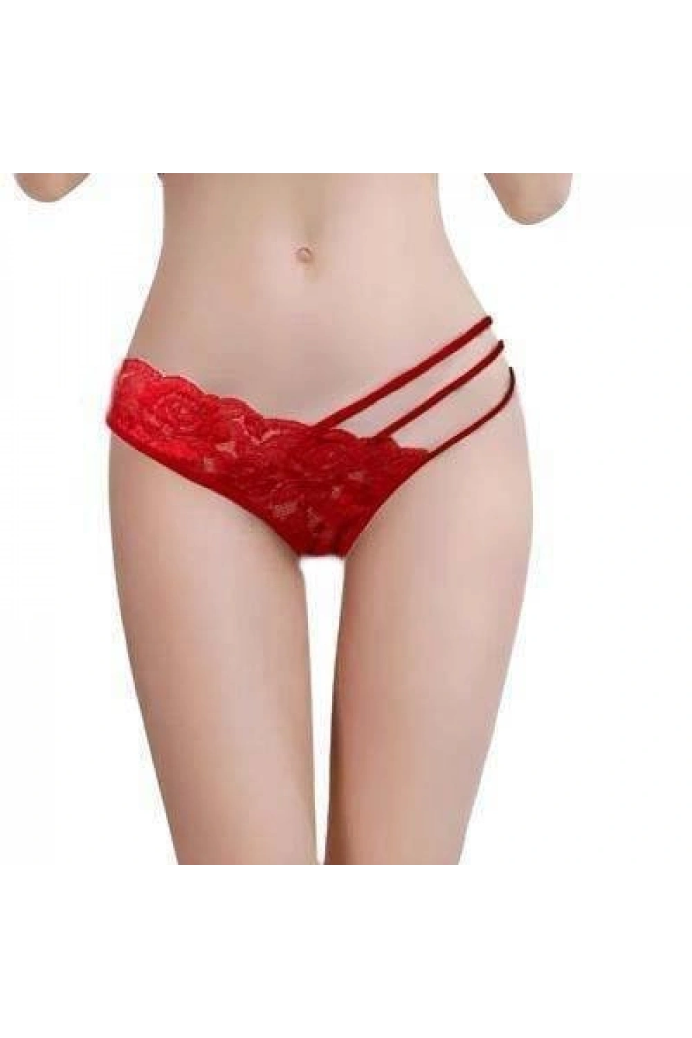 Kadın Kırmızı Dantelli Şerit Detaylı String Külot