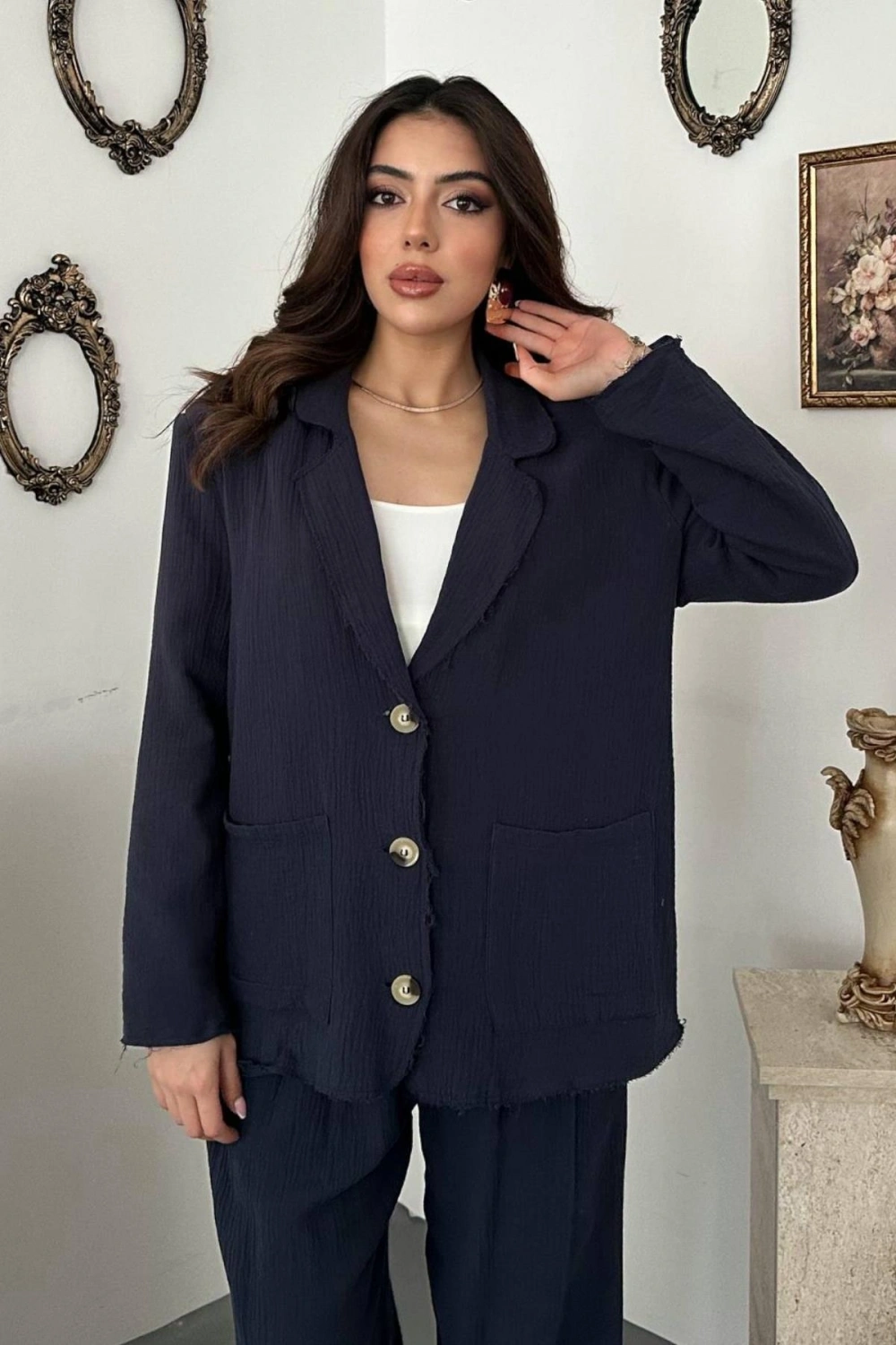 Beyaz Oversize Müslin Takım