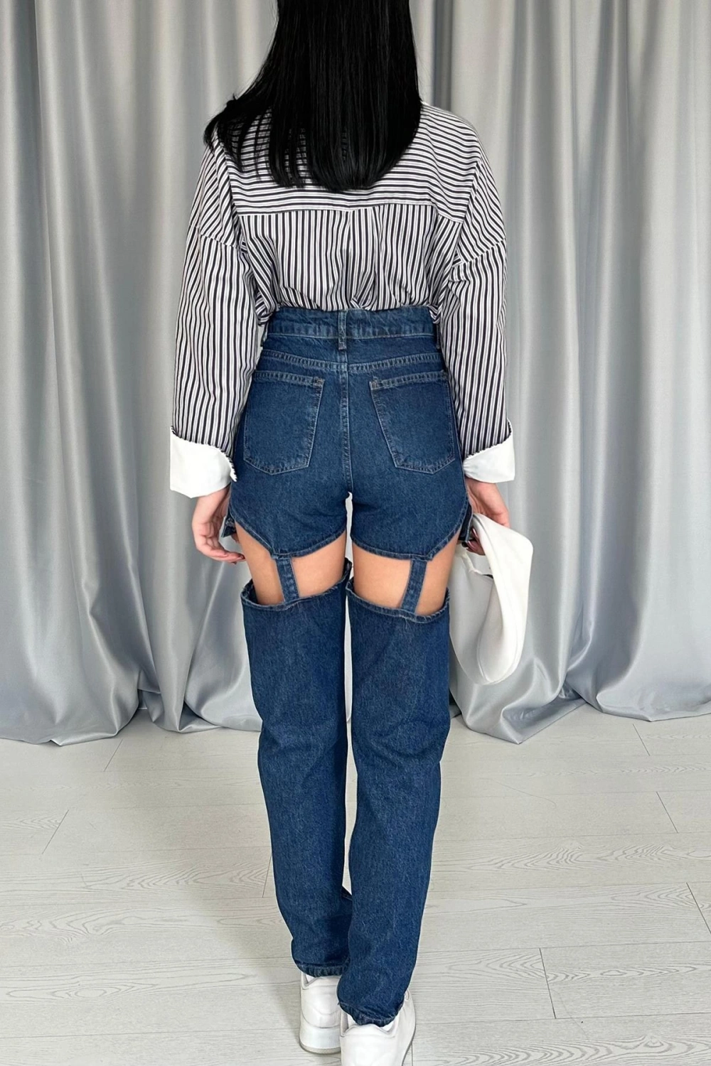 Siyah Askılı İki Parça Jeans Pantolon