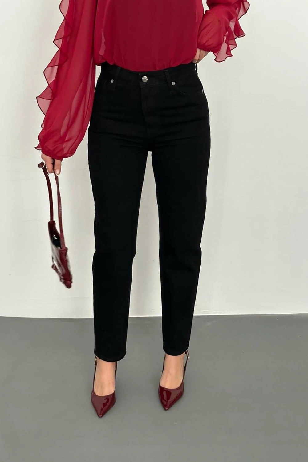 Siyah Boru Paça Jeans Pantolon
