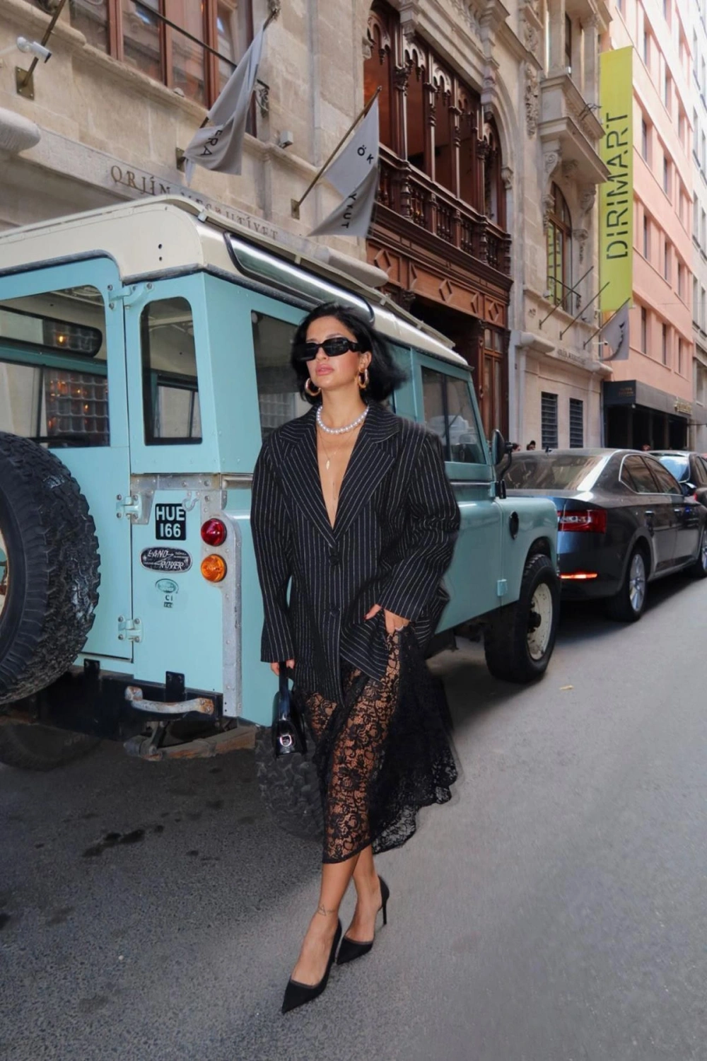 Gri Çizgili Oversize Ceket