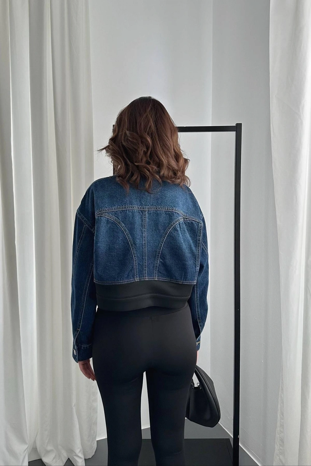 Siyah Denim Scuba Garnili Ceket