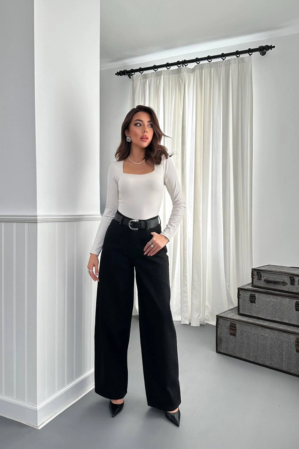 Lacivert Geniş Paça Jeans Pantolon