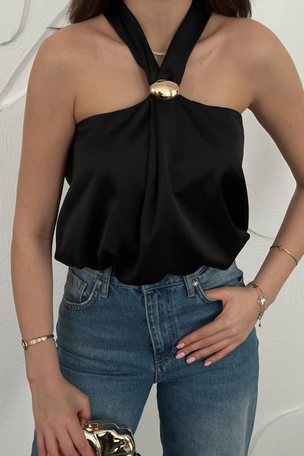 Lila Toka Detaylı Bluz - Lila