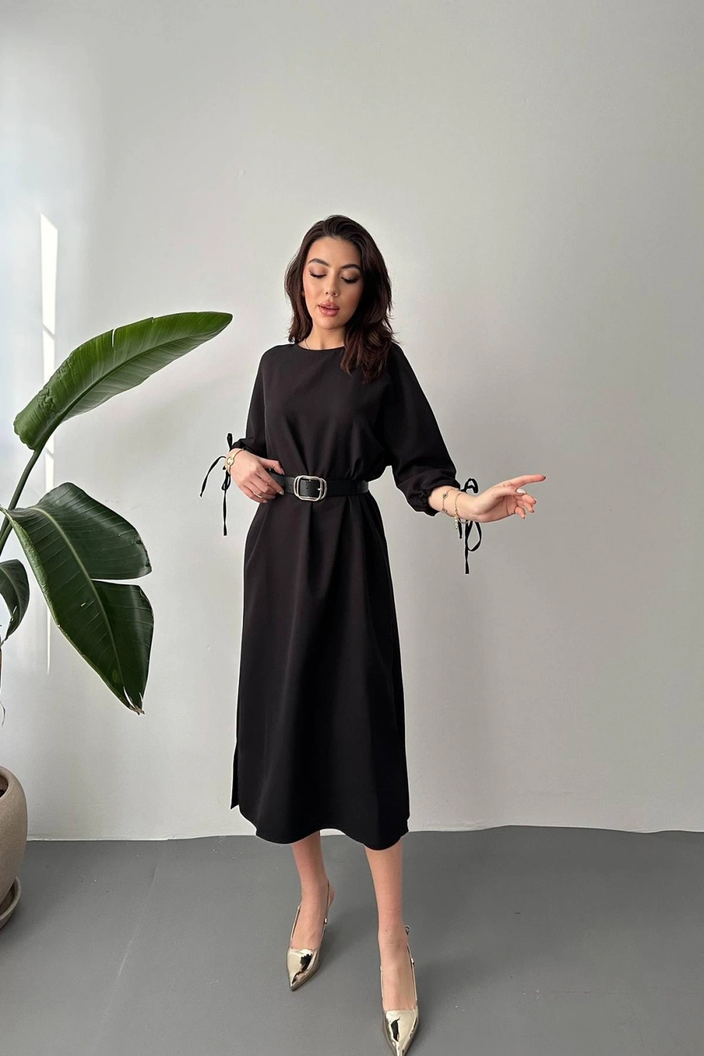 Siyah Topshop Yırtmaçlı Elbise