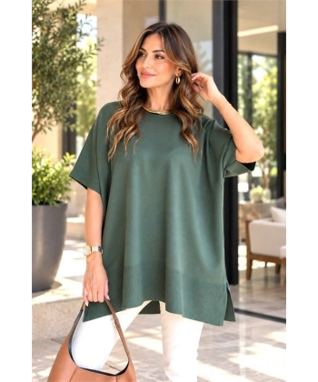 Haki Oversize Triko Bluz