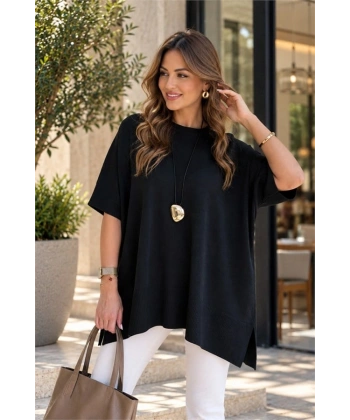 Siyah Oversize Triko Bluz
