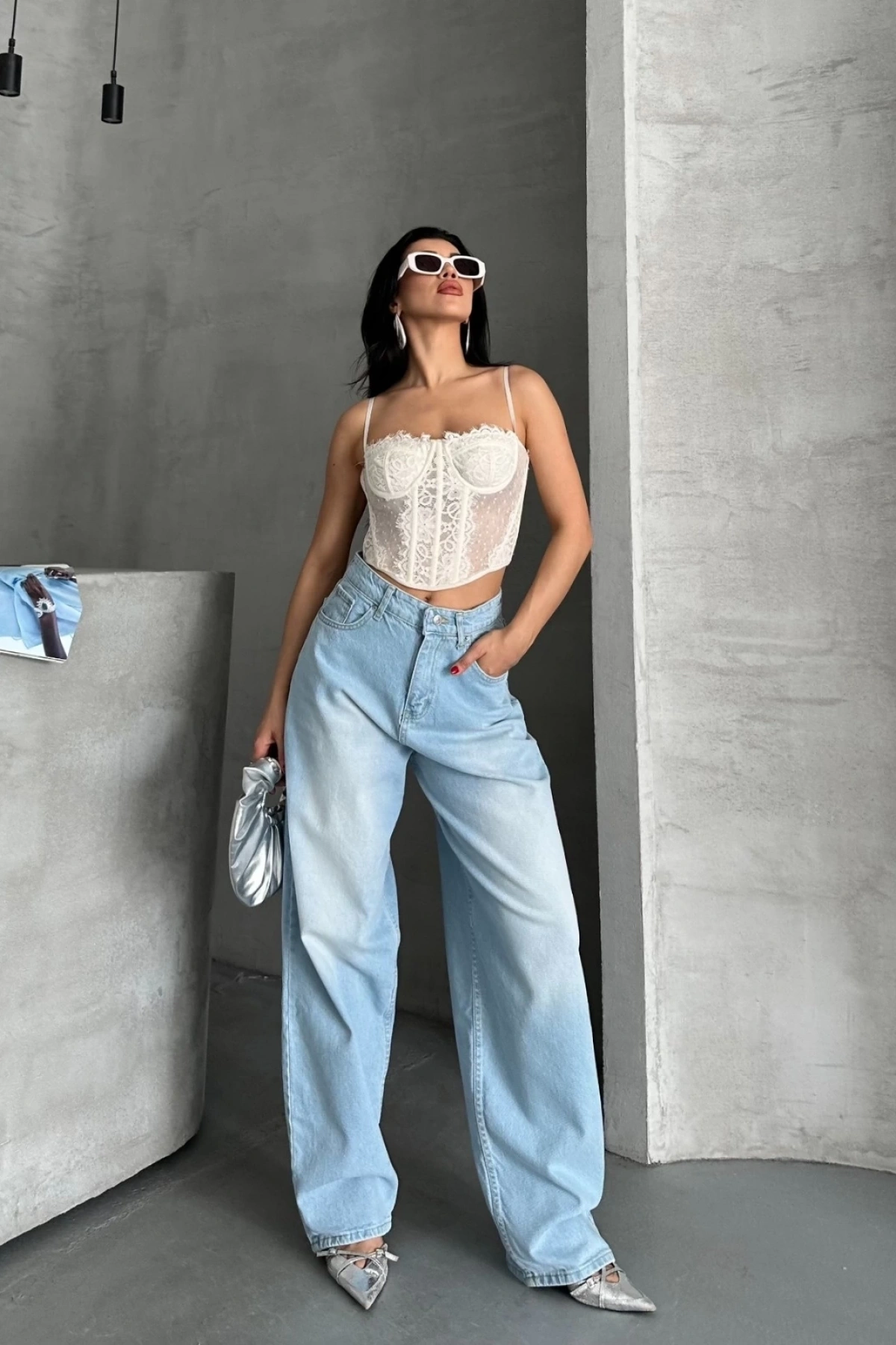 Baggy süper taş bıyık yıkama buz mavi d2007