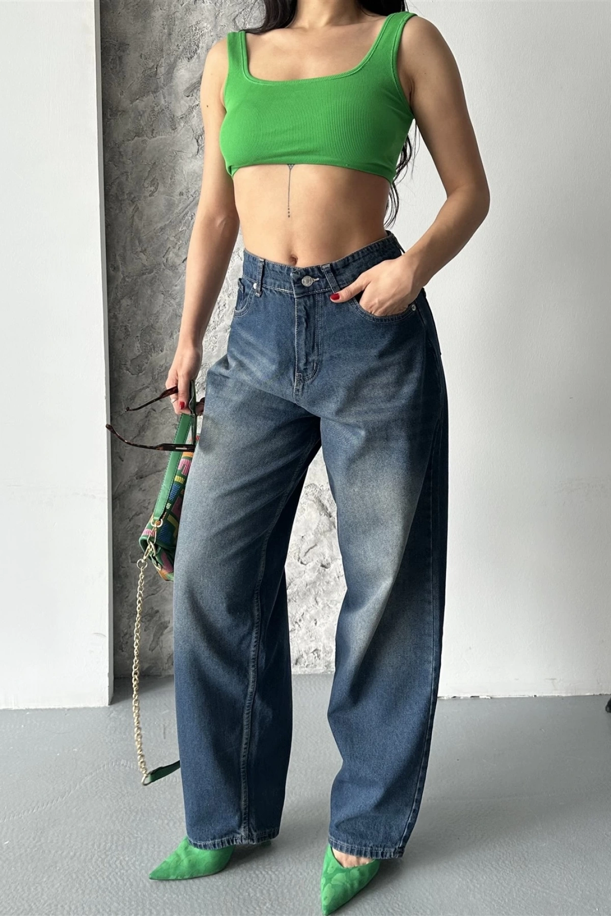 Baggy süper taş bıyık yıkama kahve tint jeans pantolon d2007