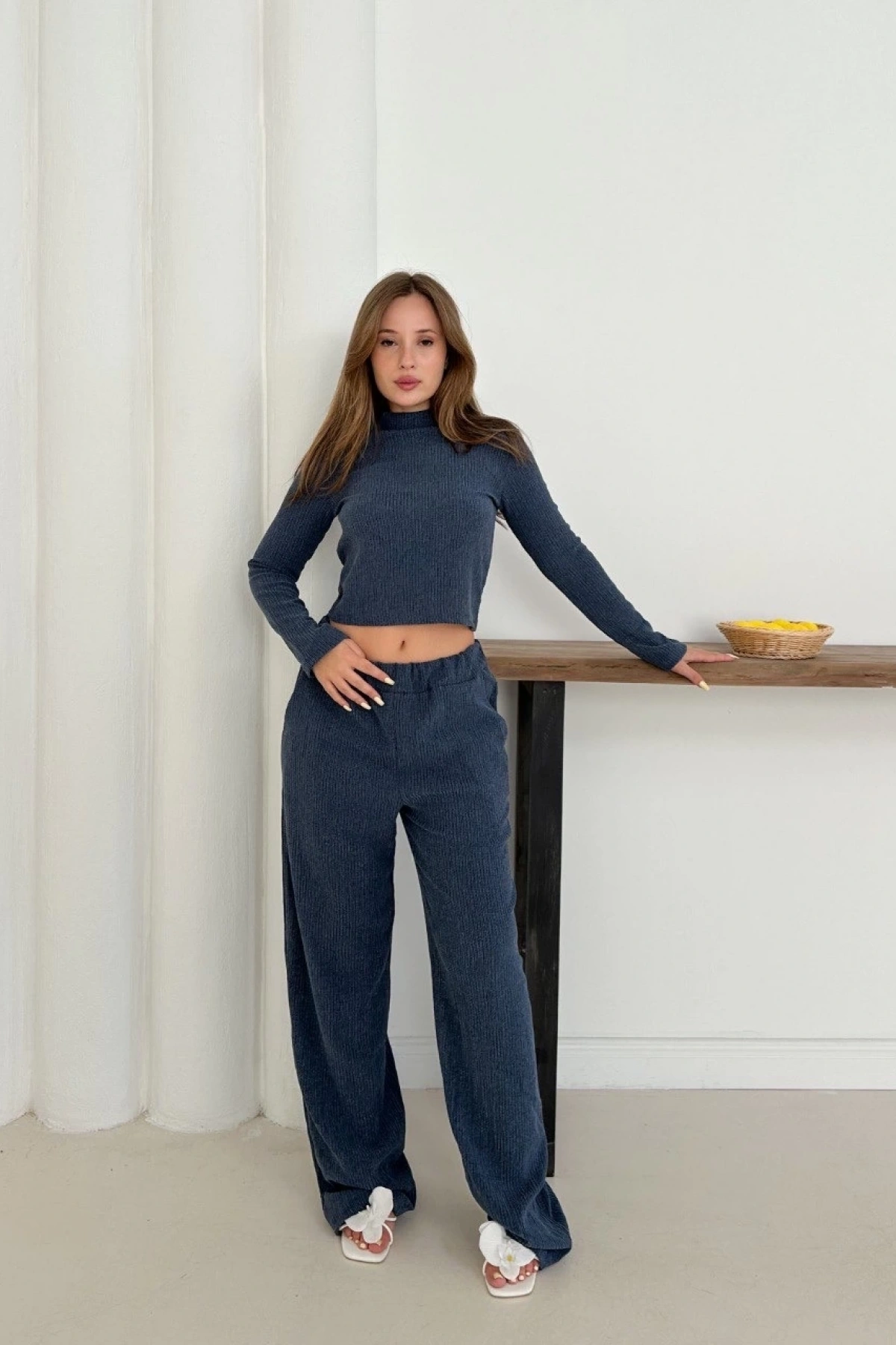 Balıkçı yaka örme takım lacivert st265865