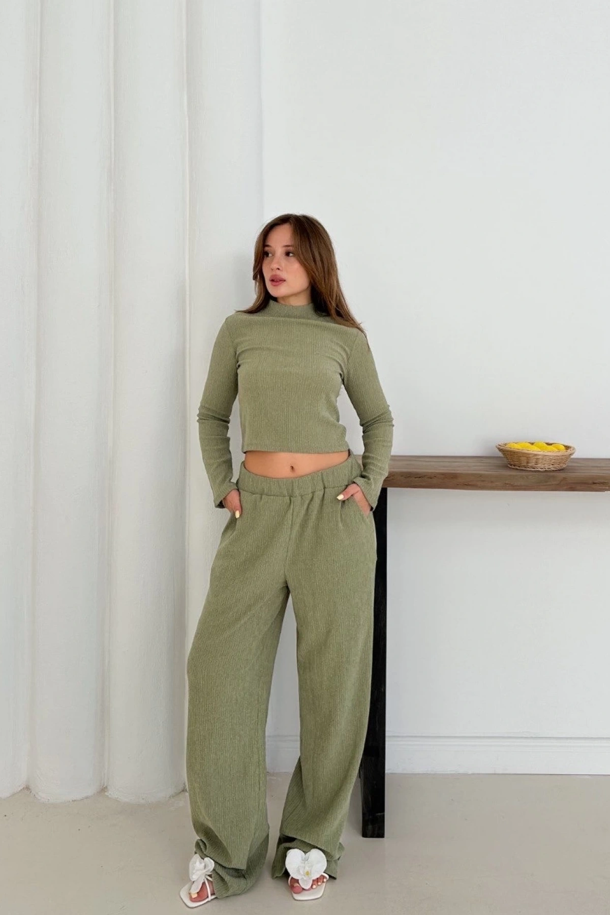 Balıkçı yaka örme takım mint st265865