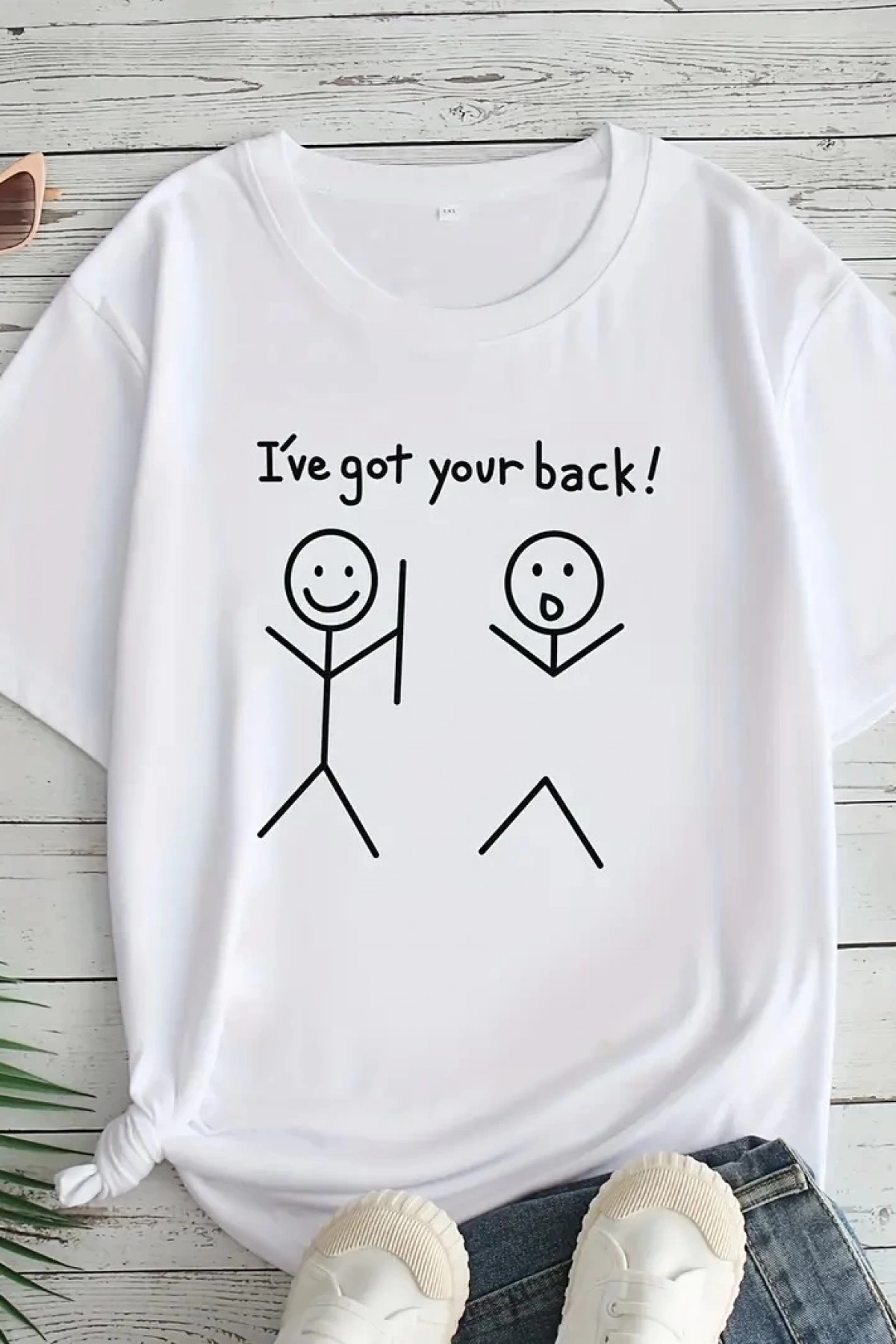 Kadın Beyaz Ive Got Your Back Grafik Tişört - Eğlenceli Çubuk Tasarımlı Oversize Günlük Kısa Kollu Tişört, Polyester Örgü, Yuvarlak Yaka, İlkbahar ve Yaz için Mükemmel, Günlük Giyim Tişört | Eğlenceli Tasarım | Polyester Kumaş - Beyaz