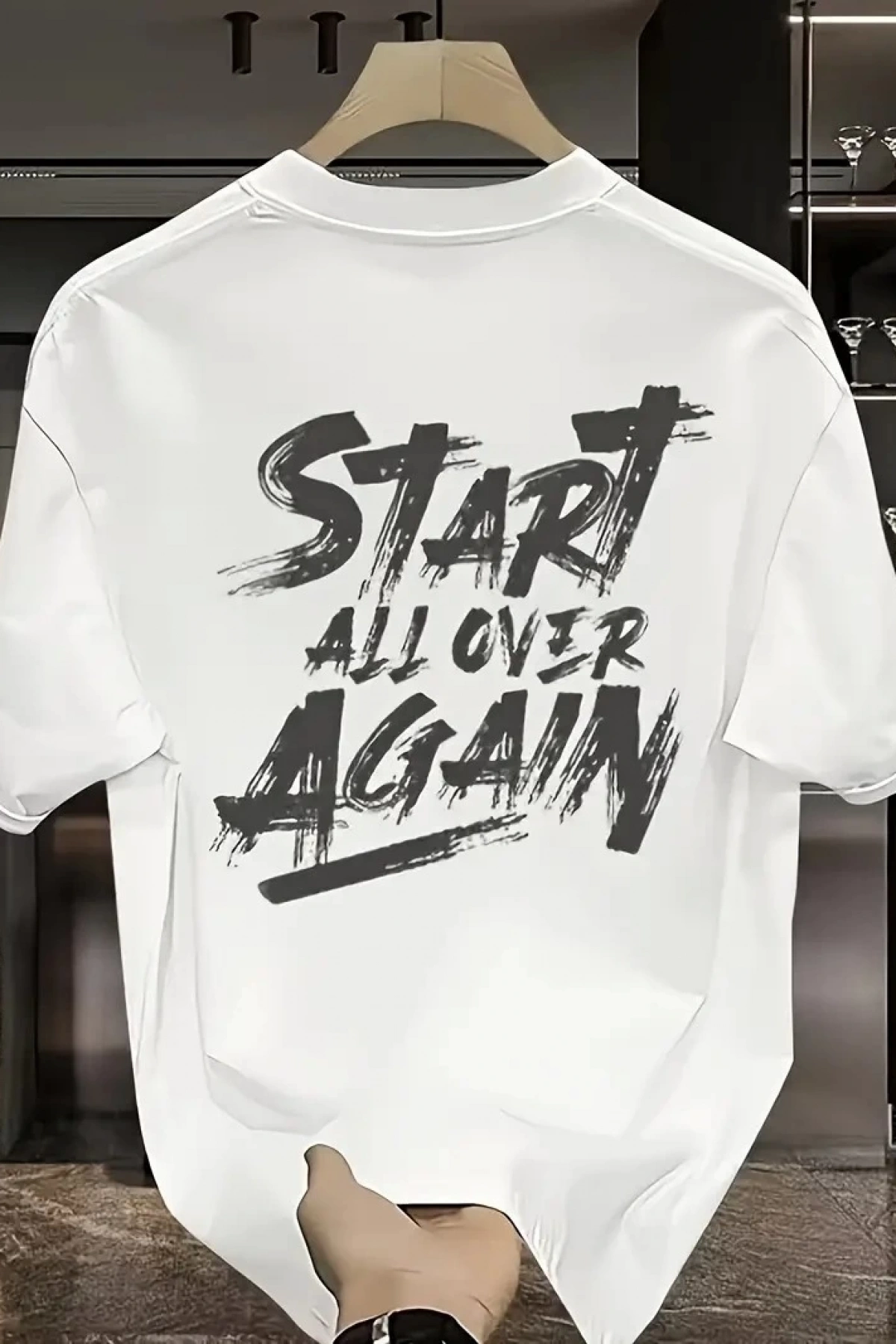 20/1 Penye Compack Start All Over Baskılı Oversize Bisiklet Yaka Kısa Kol Yazlık T-shirt - Beyaz