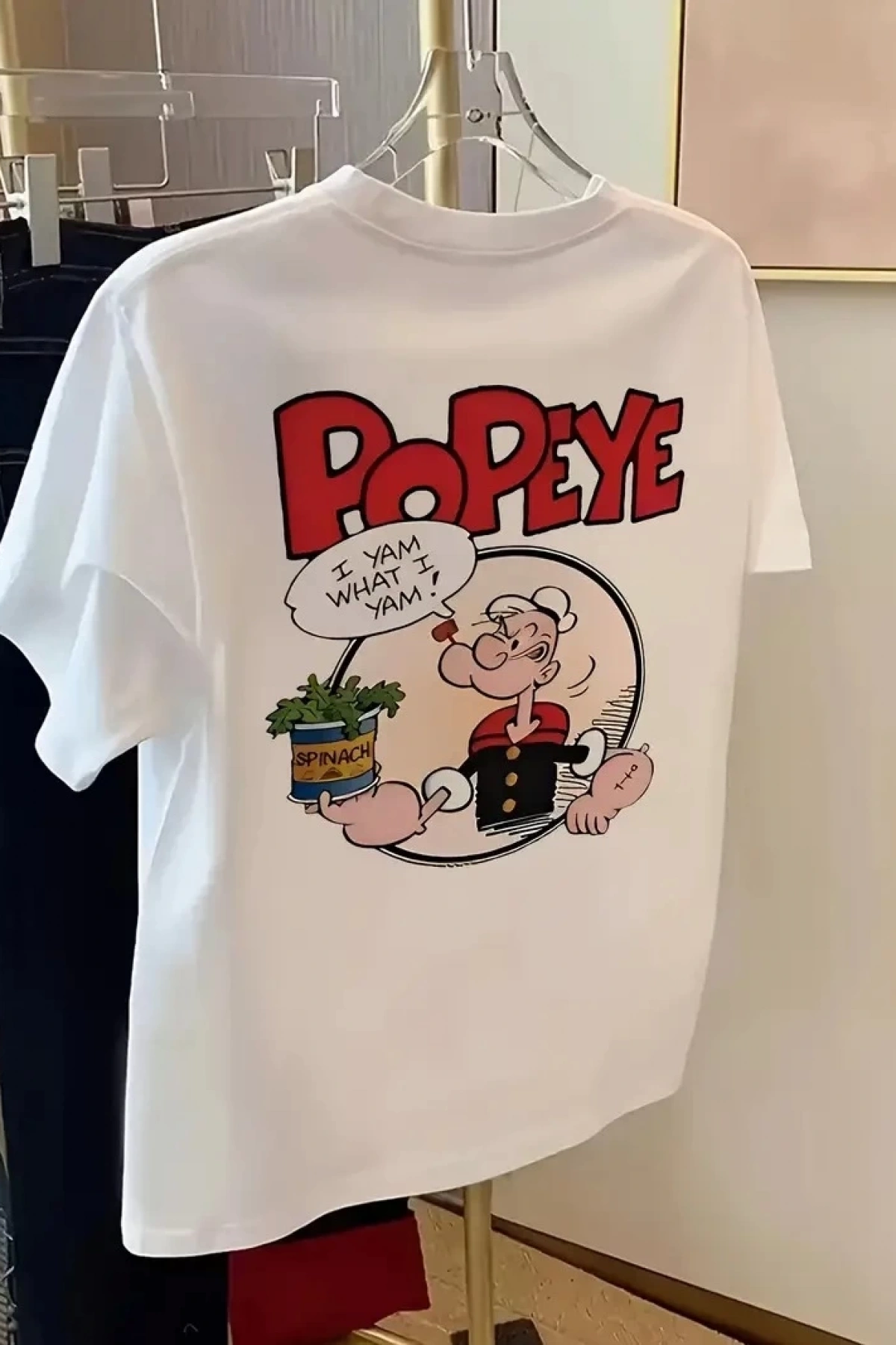 Erkek Oversize Tişörtü  Popeye the Sailor Retro Vintage Ispanak | Hediye olarak idealdir, farklı boyutları mevcuttur. - Beyaz