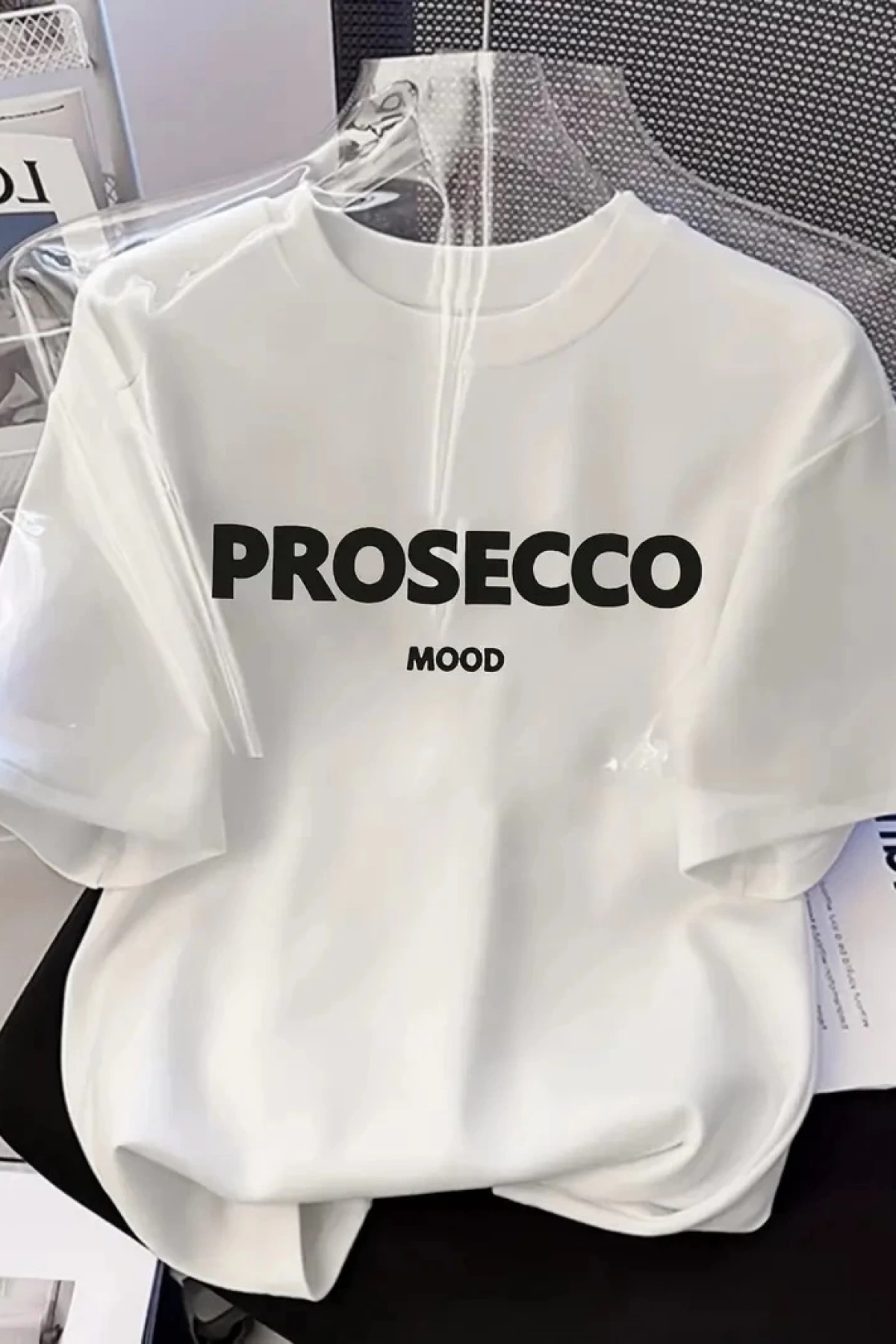 20/1 Penye Compack Baskılı Oversize Kısa Kol Bisiklet Yaka T-shirt - Beyaz