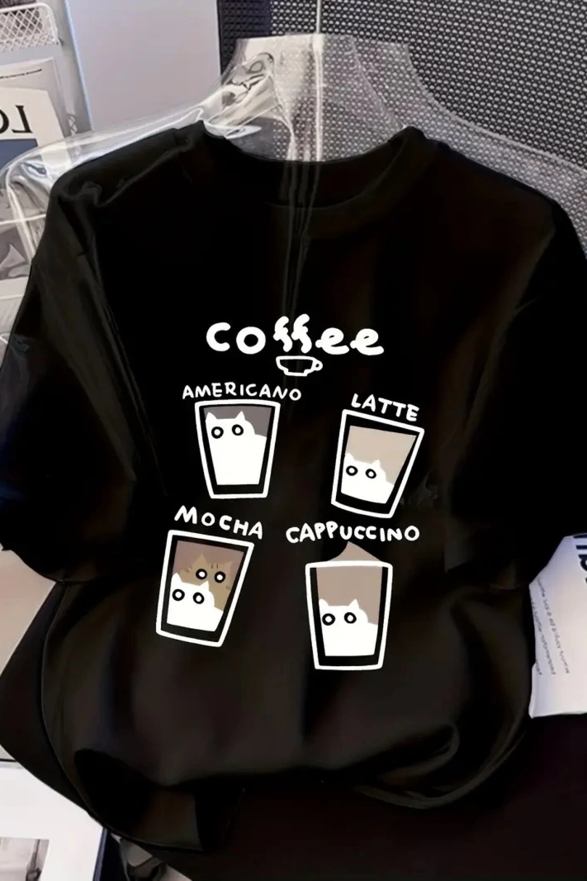 20/1 Penye Compack Baskılı Oversize Bisiklet Yaka Kısa Kol Yazlık T-shirt - Siyah