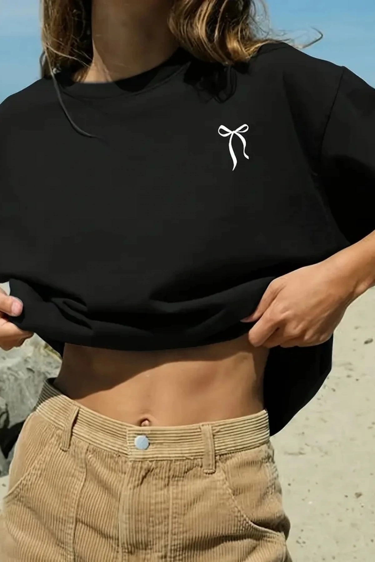 fiyonk Ön Arka baskılı siyah oversize unisex Kısa Kol t-shirt- Siyah