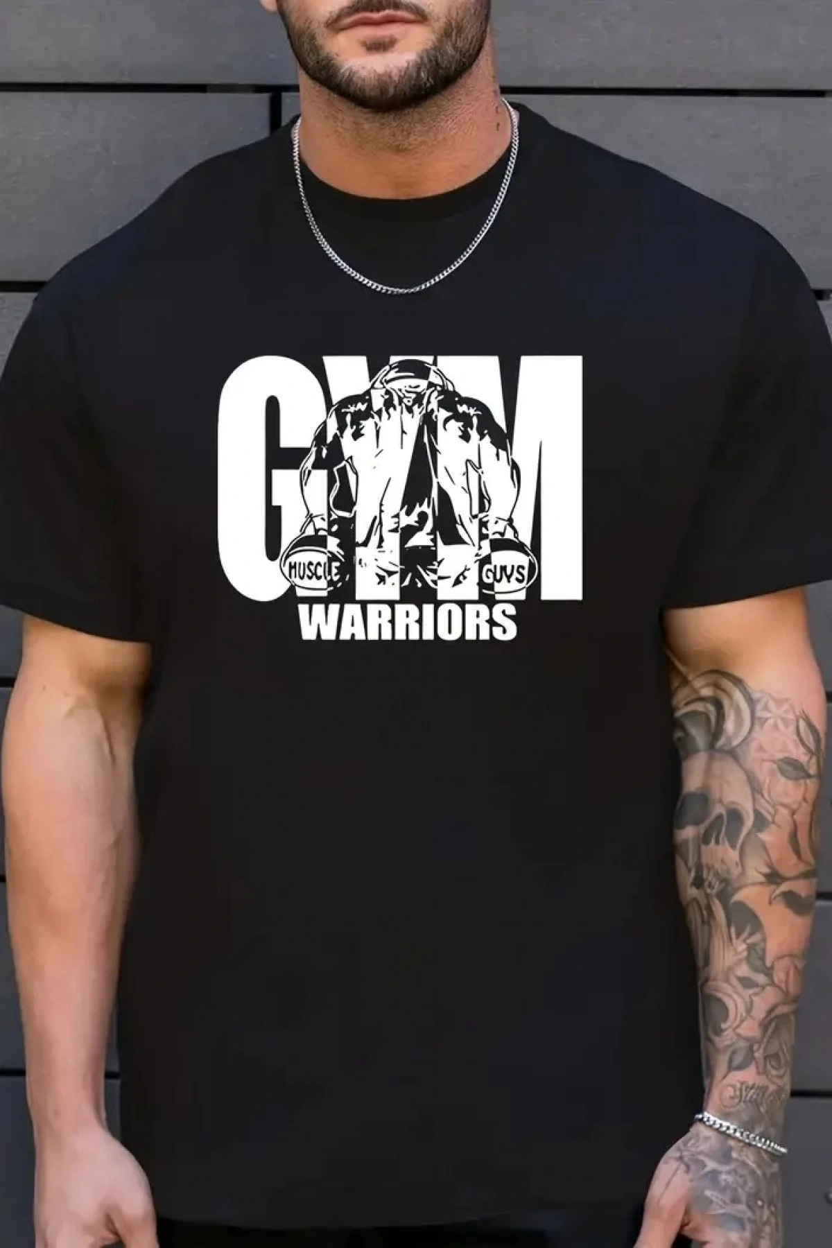 Sporda Günlük Hayata Giyilebilir GYM Baskılı Oversize Bisiklet Yaka Erkek T-shirt - Siyah