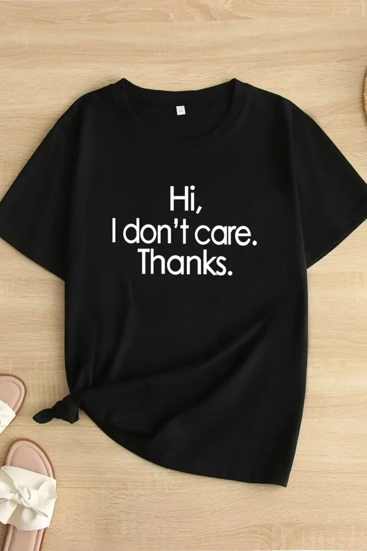 Hi, I dont care. Thanks. (Merhaba, önemli değil. Teşekkürler.) Baskılı Oversize Bisiklet Yaka T-shirt - Siyah