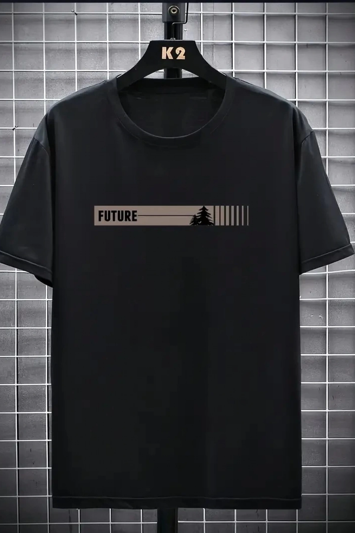 20/1 Penye Compack FUTRE Baskılı Oversize Kısa Kol Bisiklet Yaka T-shirt - Siyah