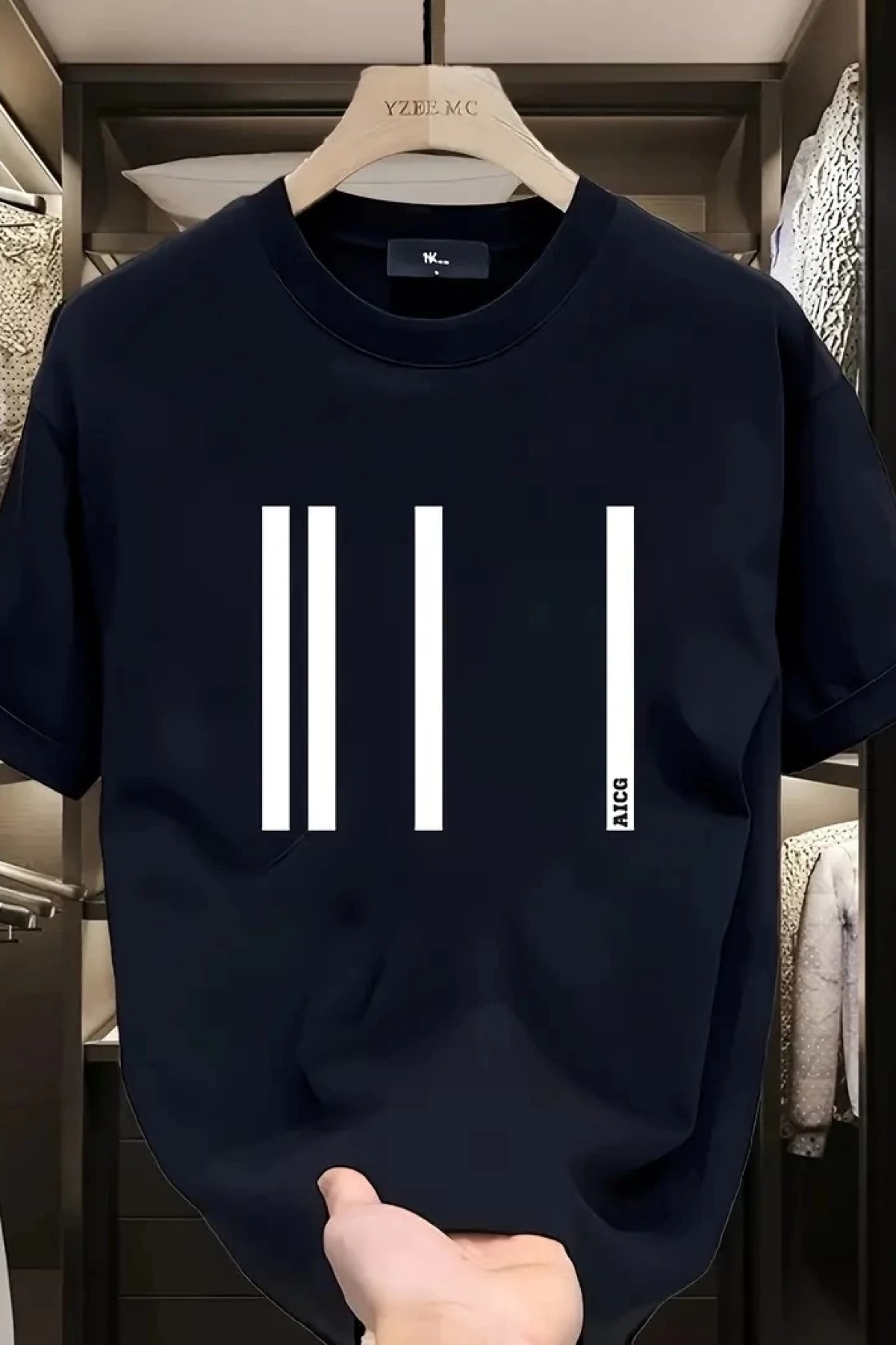 AICG Baskılı Kadın Oversize Bisiklet Yaka T-shirt - Siyah