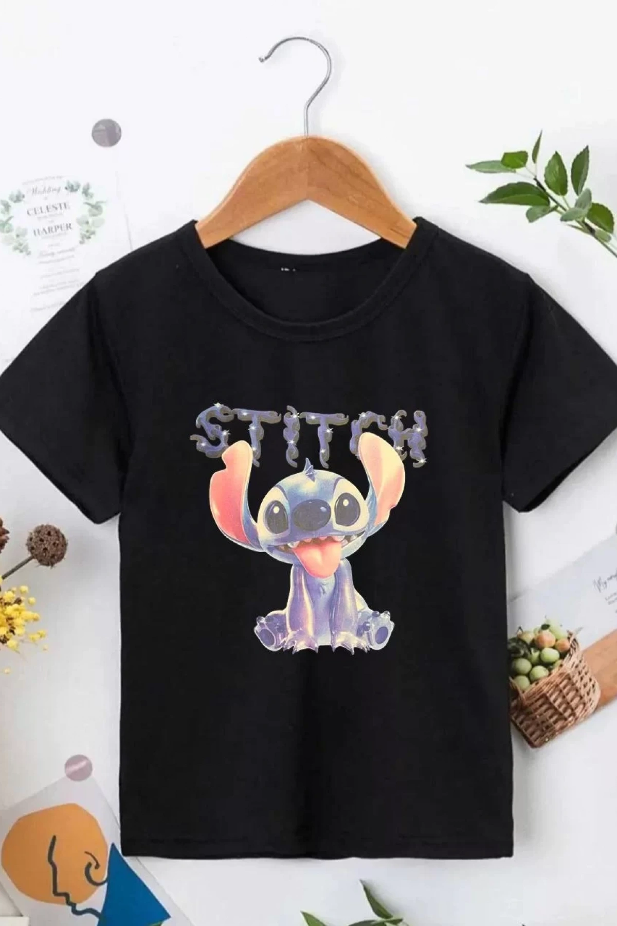 Bisiklet Yaka Kısa Kol Çocuk Baskılı T-Shirt - Siyah