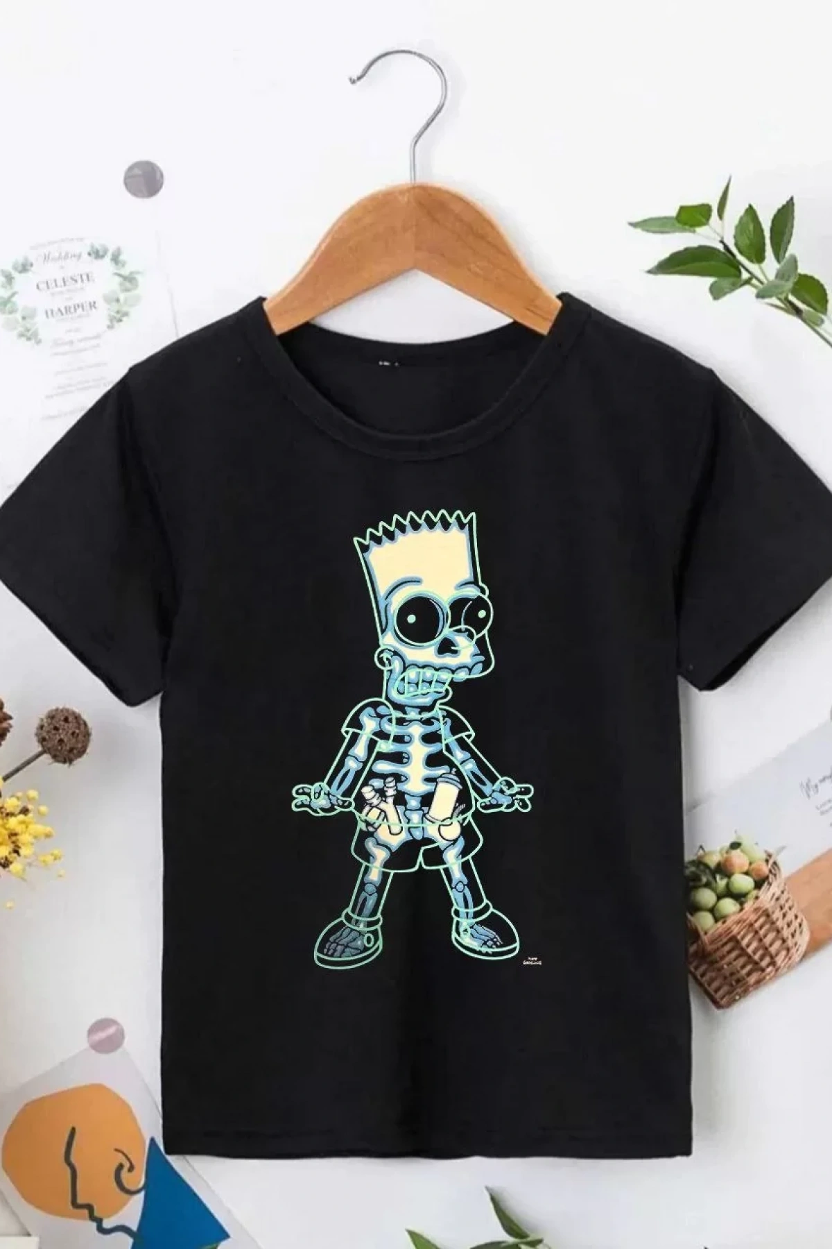 Bisiklet Yaka Kısa Kol Çocuk Baskılı T-Shirt - Siyah