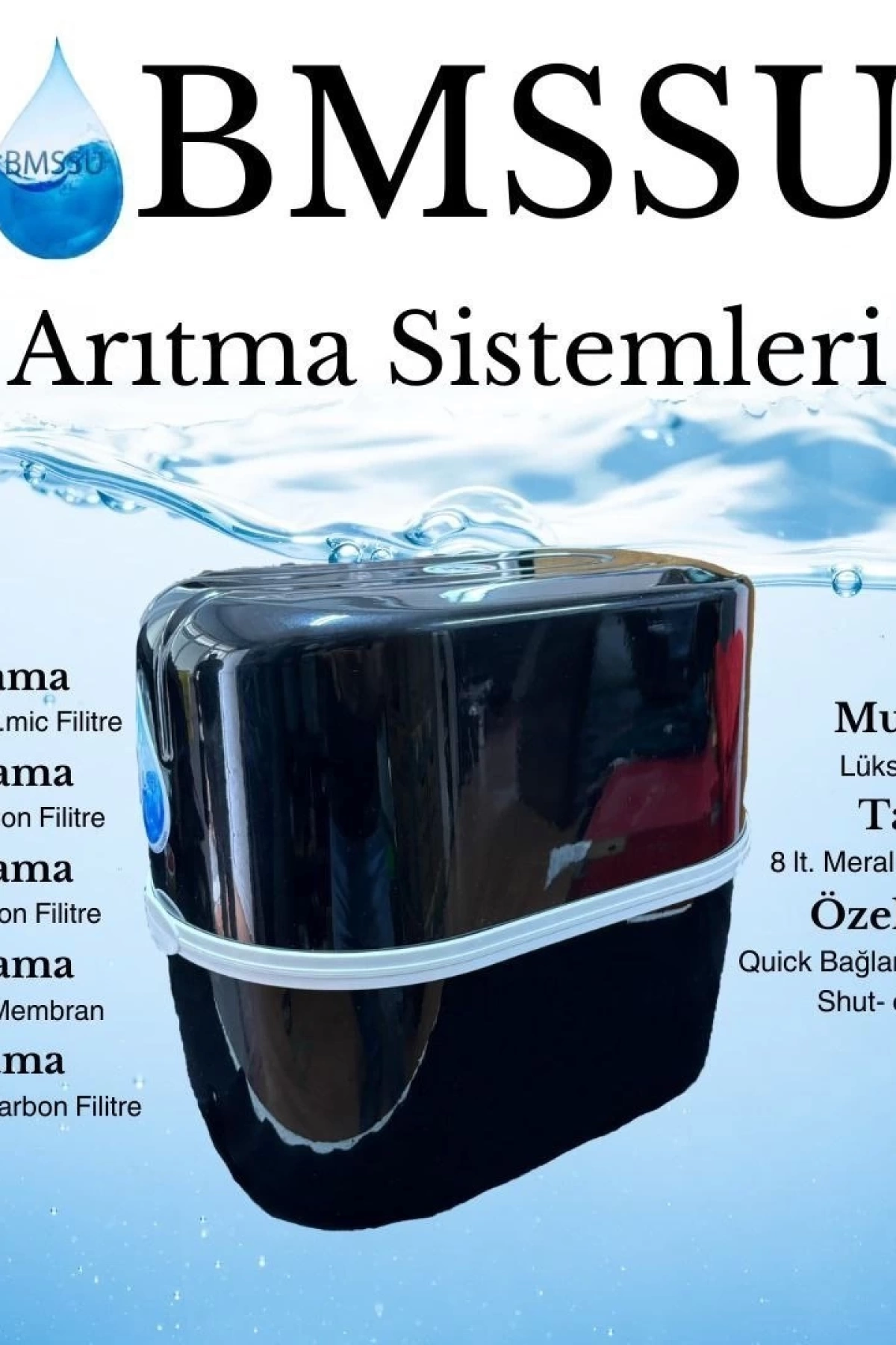 BMS Su Arıtma 5 Aşamalı 8 Lt Çelik Tanklı Pompasız Multi mineralli Su Arıtma Cihazı Premium Seri