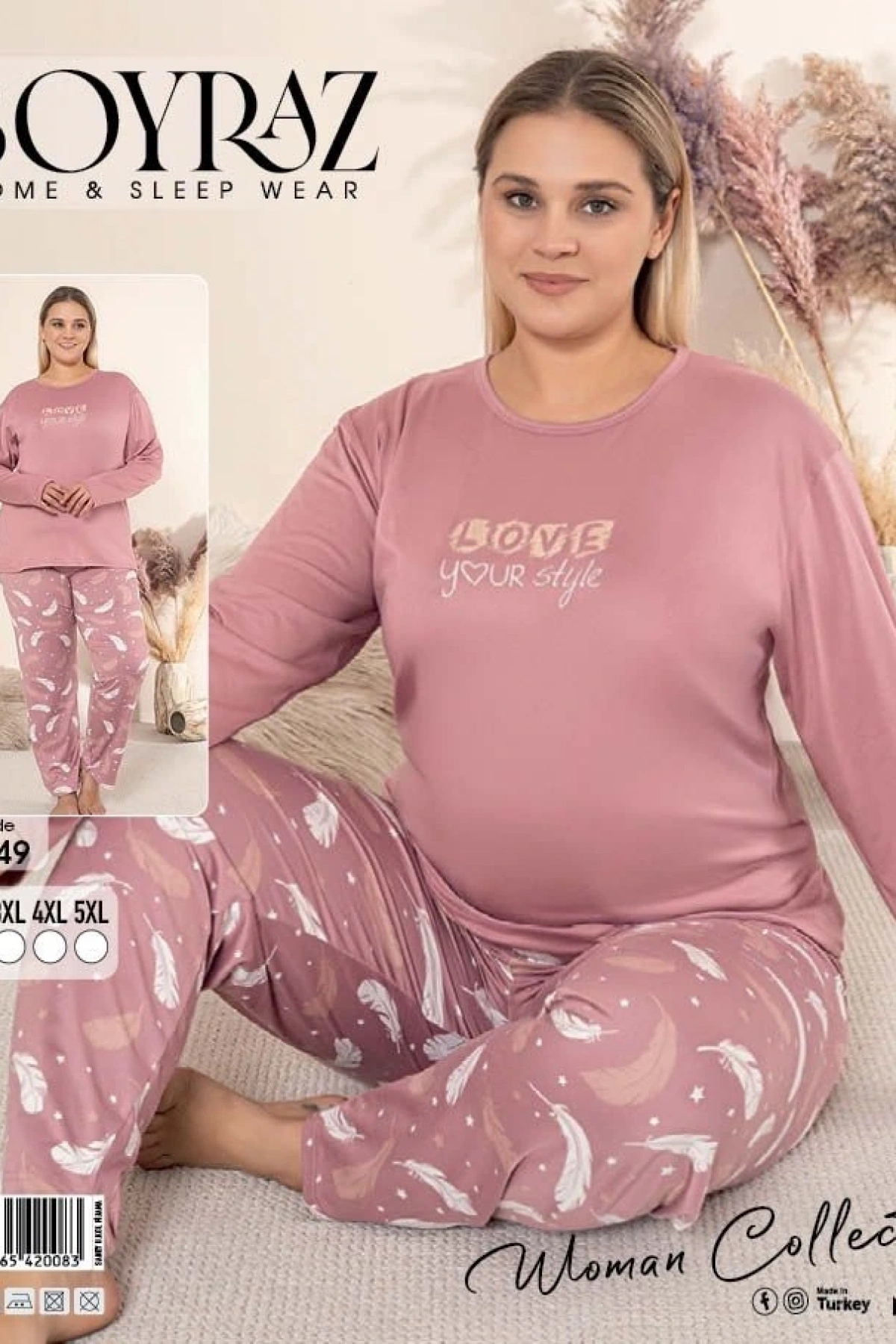 Boyraz 0149 Kadın Battal Uzun Kol Pijama Takımı