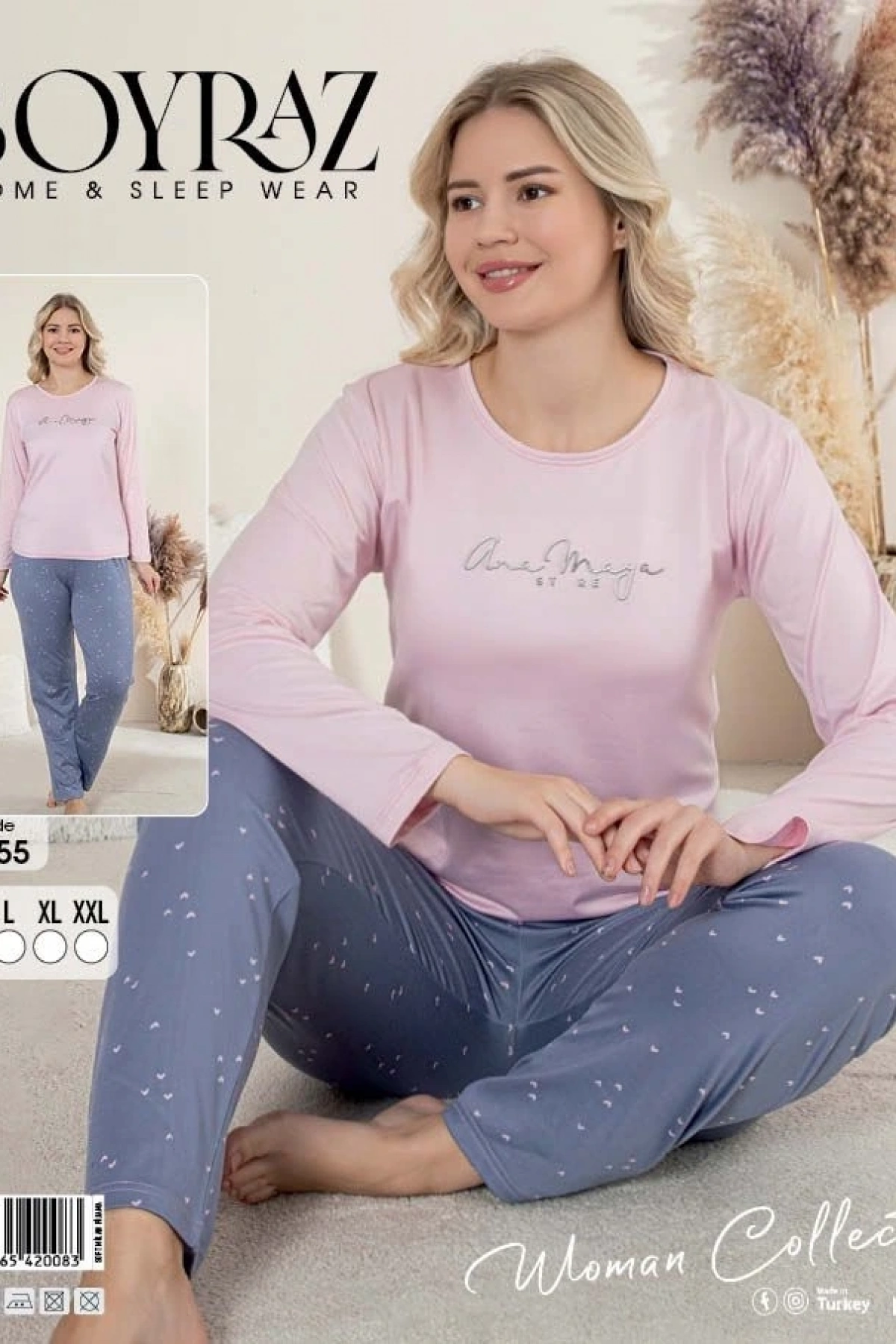 Boyraz 0155 Kadın Sandy Soft Uzun Kol Pijama Takımı