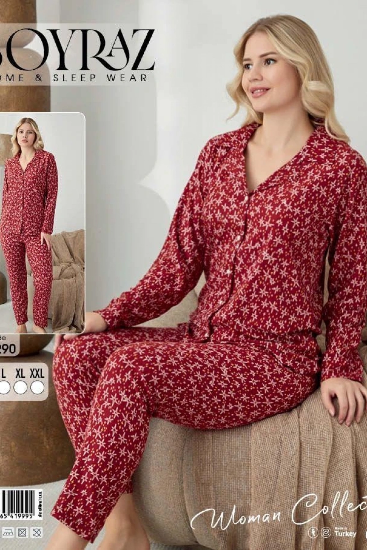 Boyraz 02290 Kadın Süet Uzun Kol Pijama Takımı