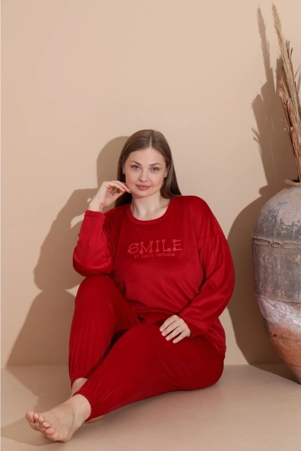 Boyraz 03130 Fransız Kadife Kumaş Uzun Kol Pijama Takımı