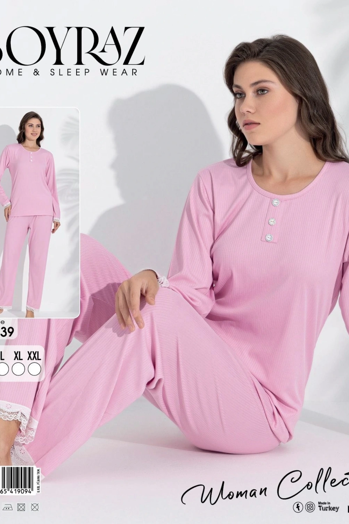 Boyraz 06039 Kadın İnterlok Kumaş Uzun Kol Pijama Takımı