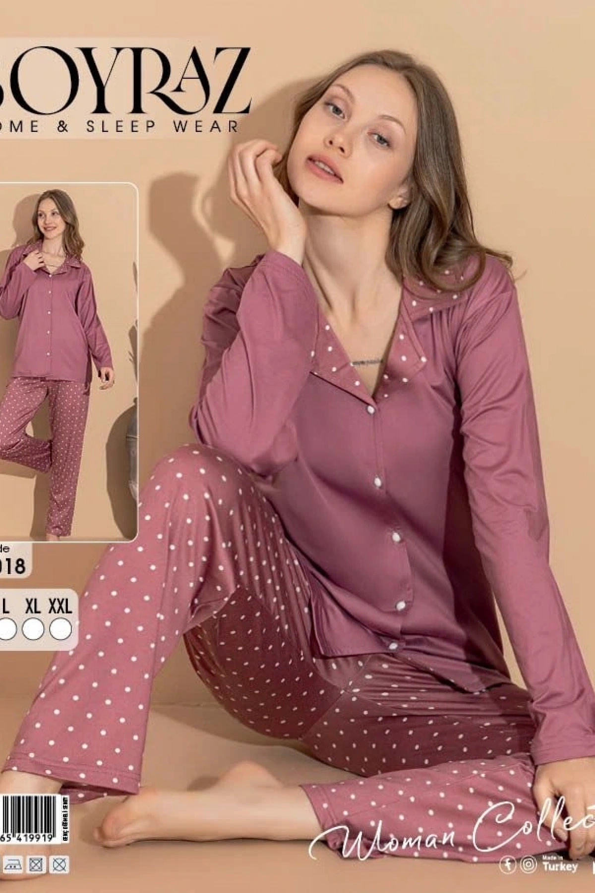 Boyraz 08018 Sendy Kumaş Gömlek Yaka Pijama Takımı