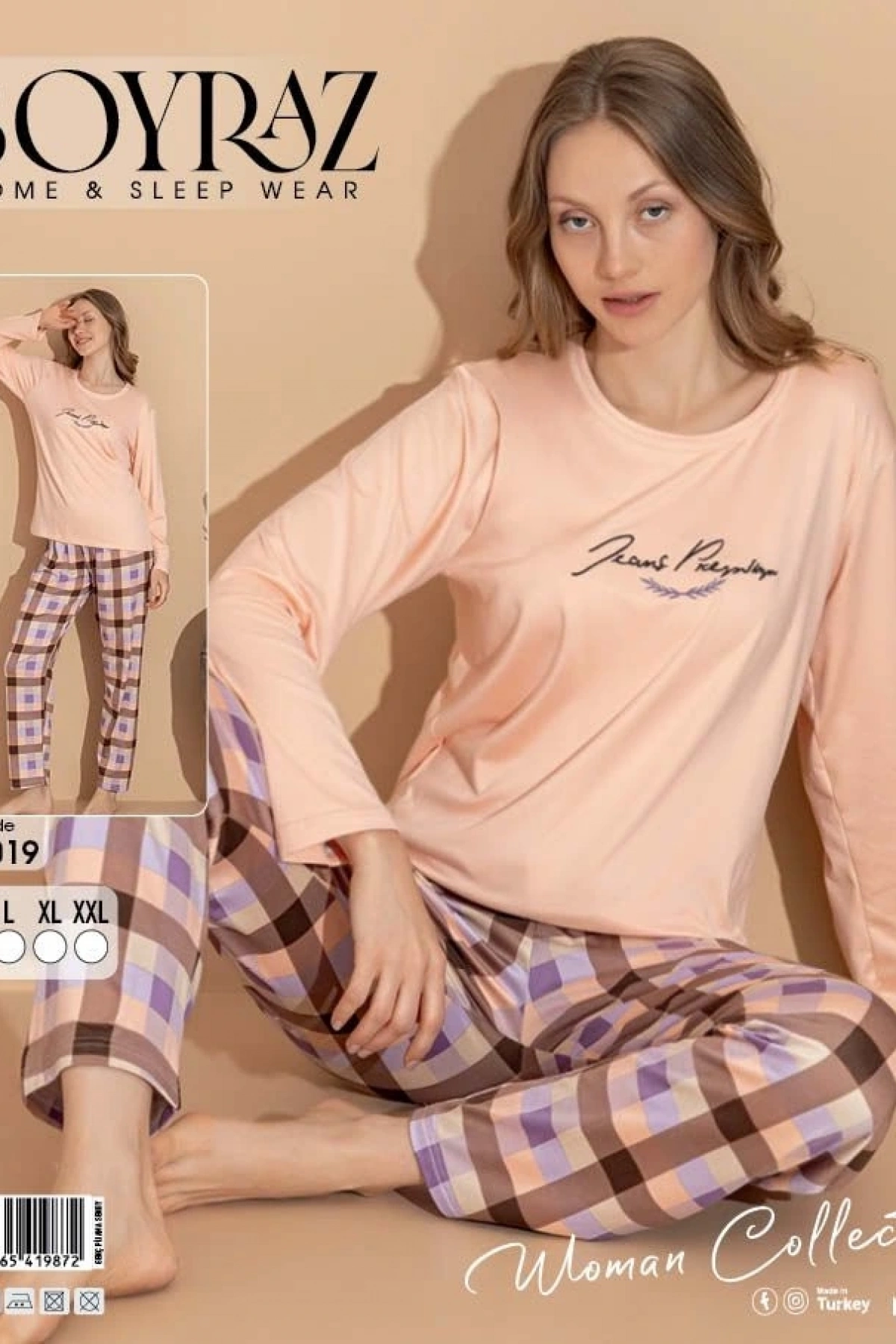 Boyraz 08019 Kadın Sendy Kumaş Uzun Kol Pijama Takımı