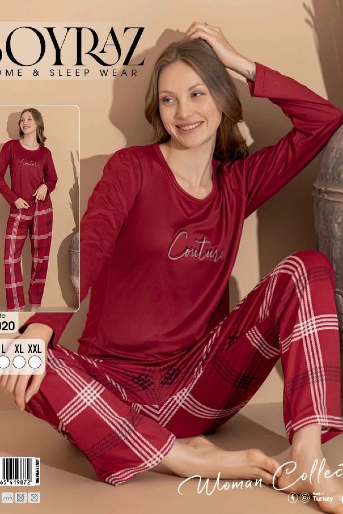 Boyraz 08020 Kadın Sendy Kumaş Uzun Kol Pijama Takımı