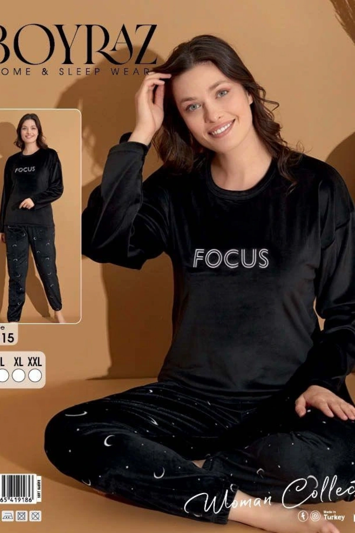 Boyraz 09015 Fransız Kadife Kumaş Uzun Kol Pijama Takımı