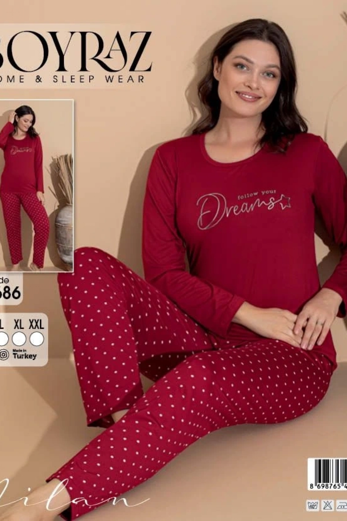 Boyraz 20686  Kadın Milan Uzun Kol Pijama Takımı