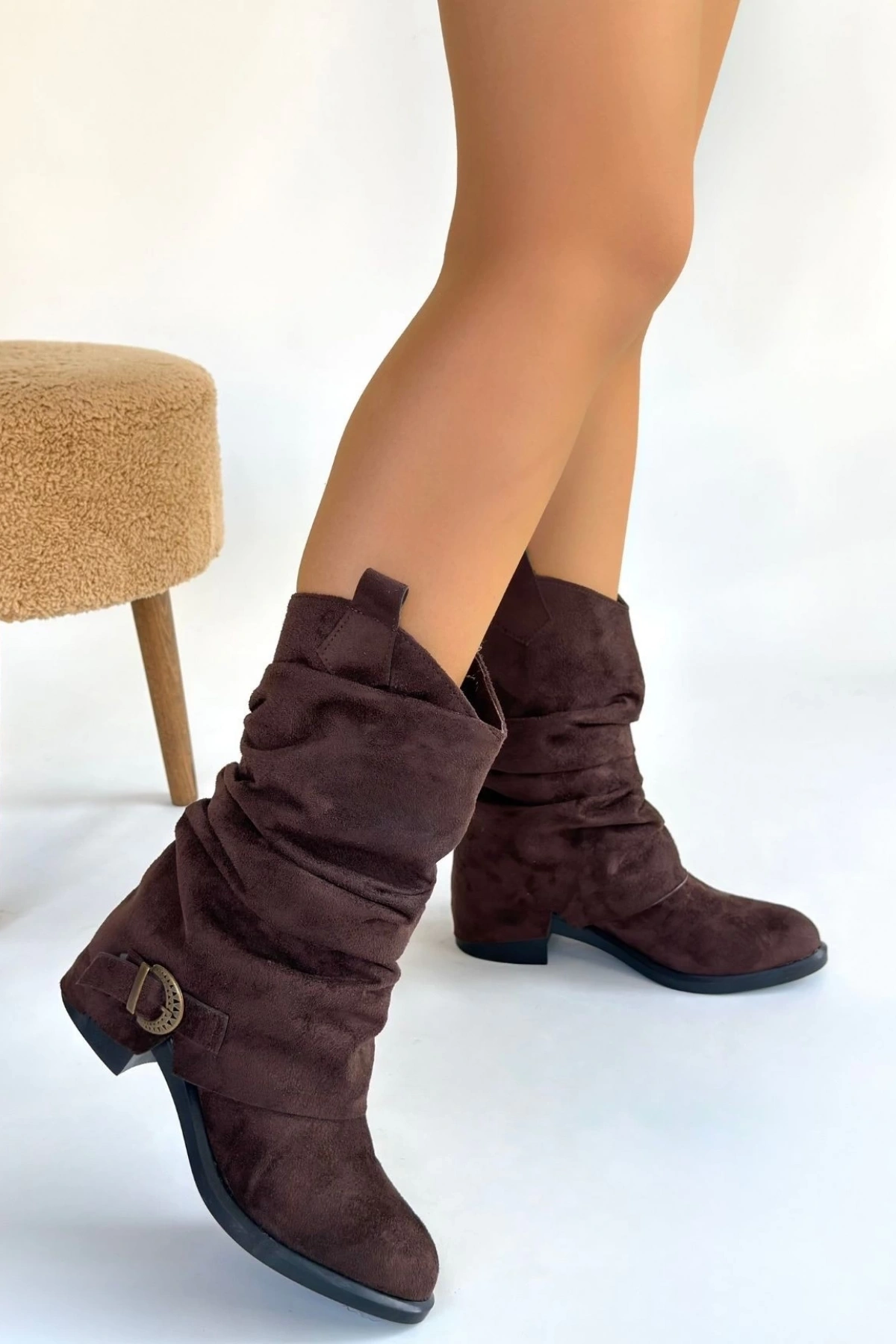 Canty Kahverengi Süet Körüklü Topuklu Çizme