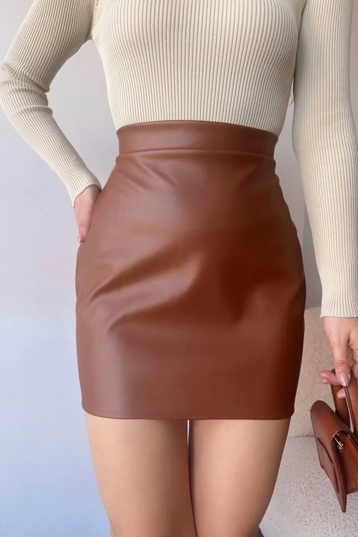 Düz deri etek taba h24468