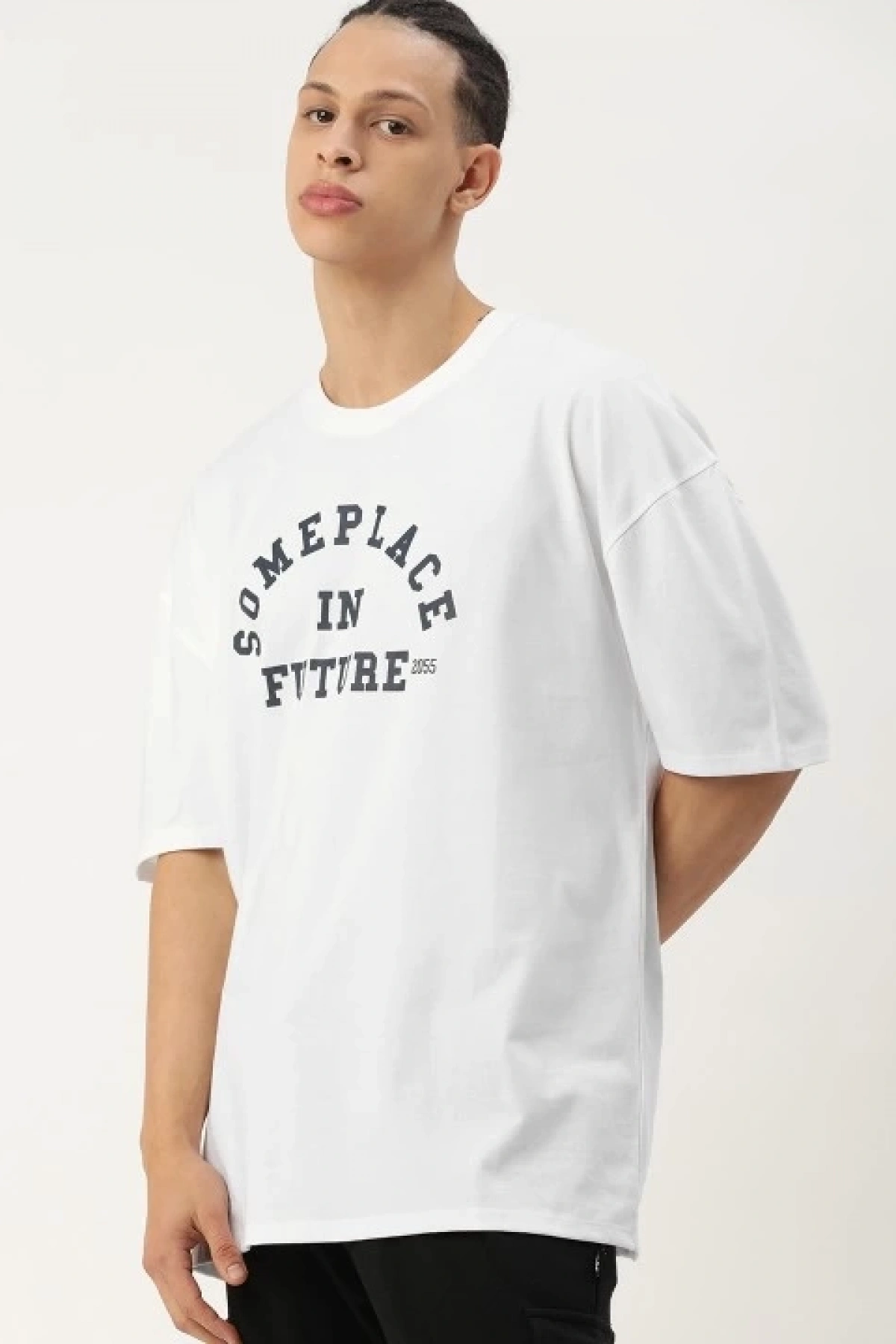 Erkek Baskılı Oversize T-shirt - Beyaz