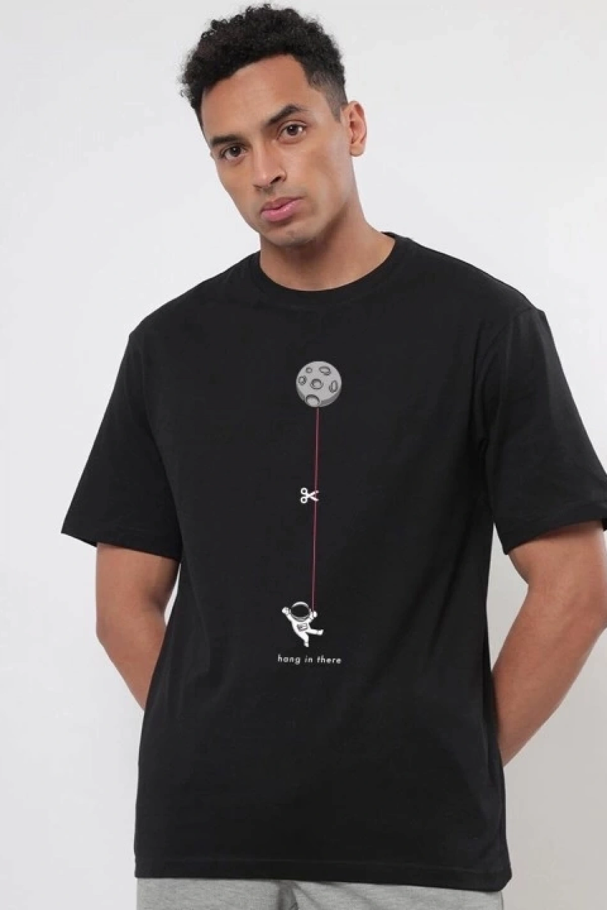 Erkek Baskılı Oversize T-shirt - Siyah