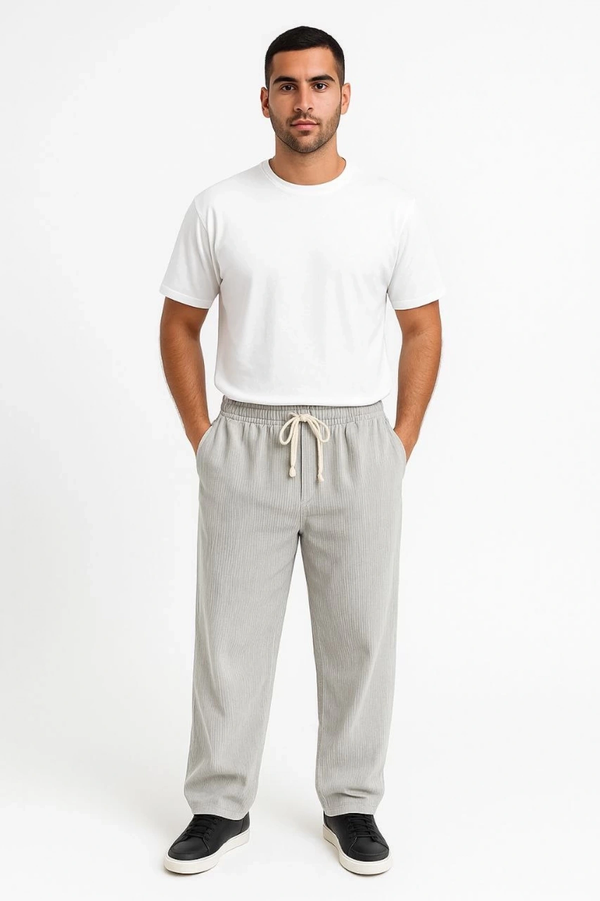 Erkek Fitilli Kadife Cepli Buggy Pantolon Oversize Rahat Kalıp - Gri