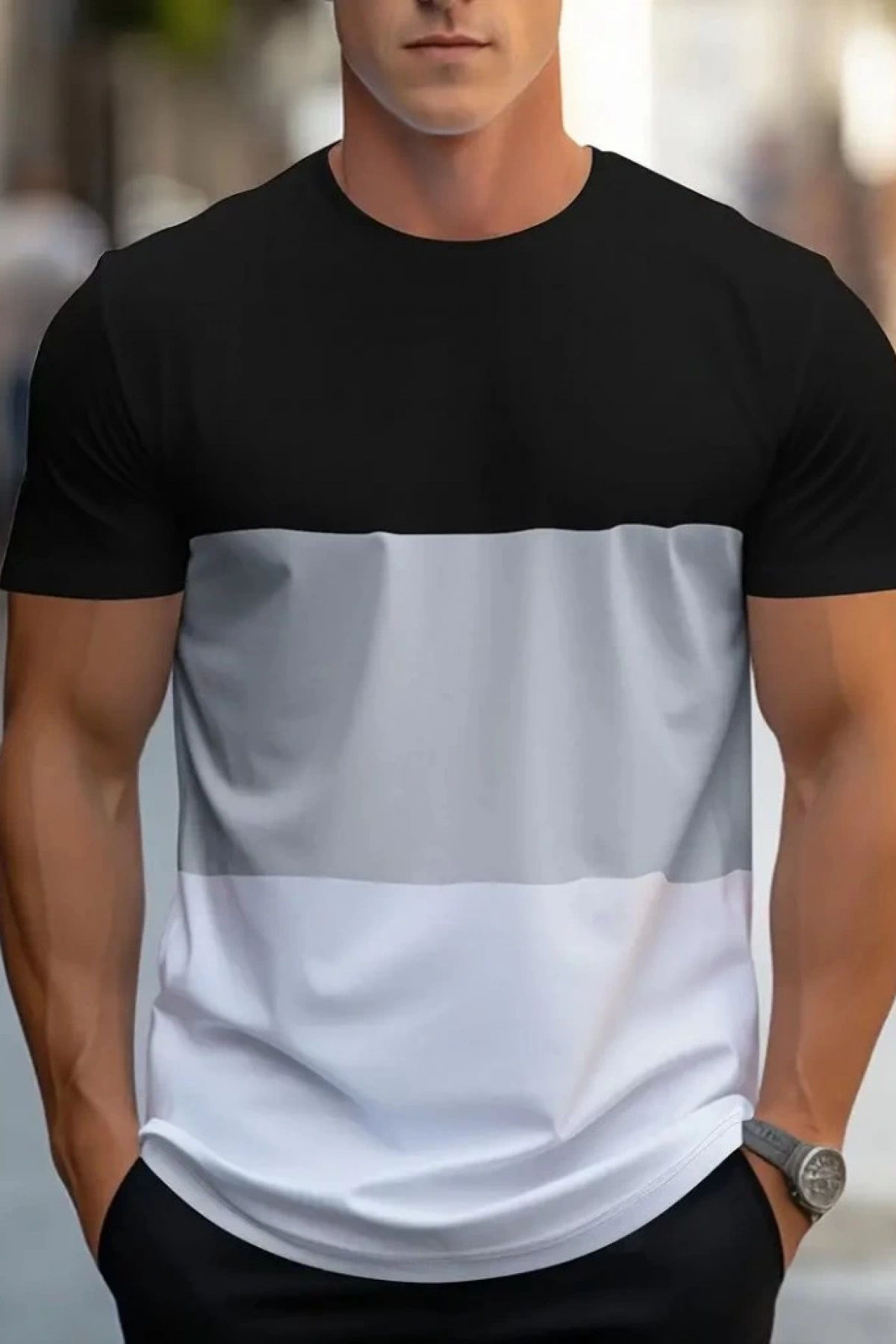 Erkek Kısa Kollu Bisiklet Yaka çok Renkli Viskon Bluz