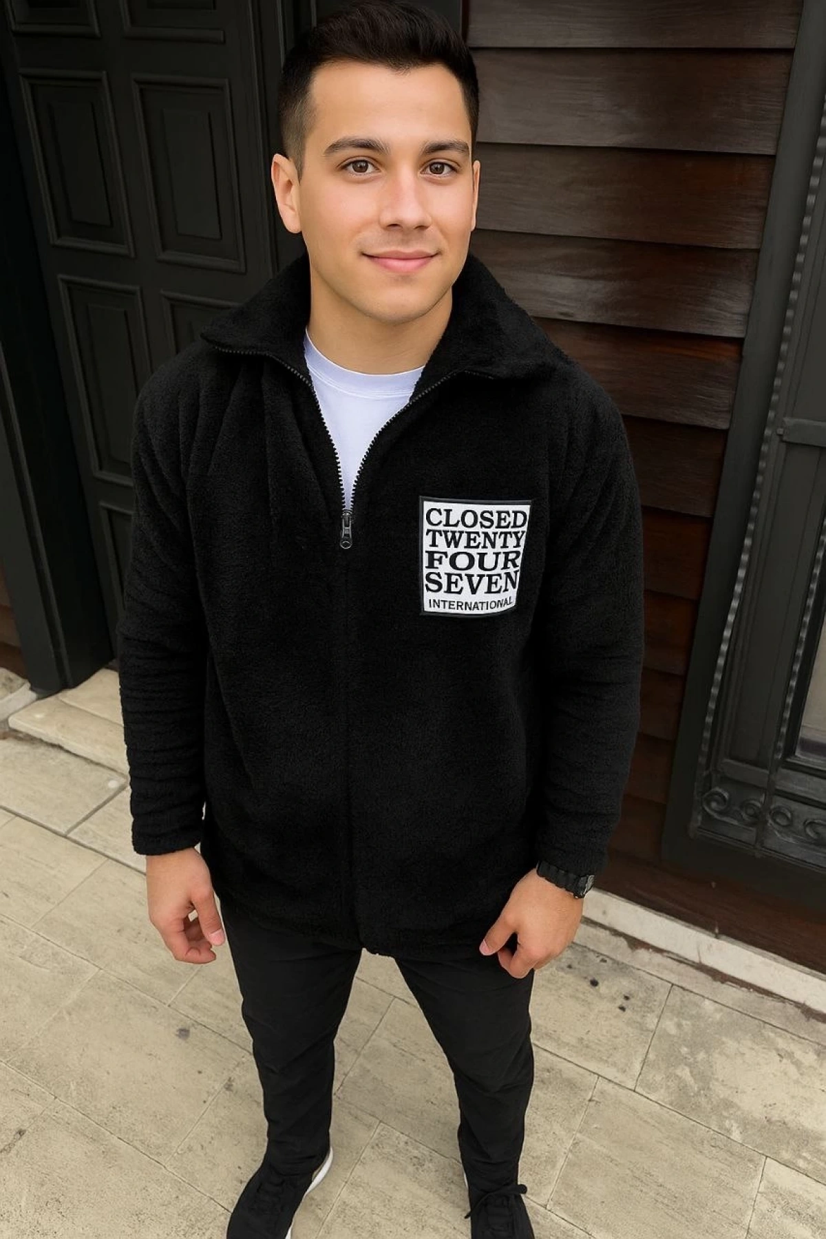 Erkek Polar Fermuarlı Sweatshirt – Kapüşonsuz, Cepli, Yumuşak Dokulu, Oversize Rahat Kalıp, Kışlık Sıcak Tutan Fermuarlı Üst - Siyah